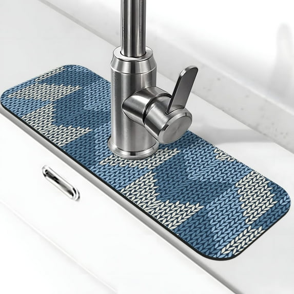 Sikiie Cozy Knitted Blue Chevron Splash Guard for Sink Faucet-1 PC Super Absorbent Fast Drying Mat Sink Gadgets-Splash Guard for Kitchen, Sink Mat