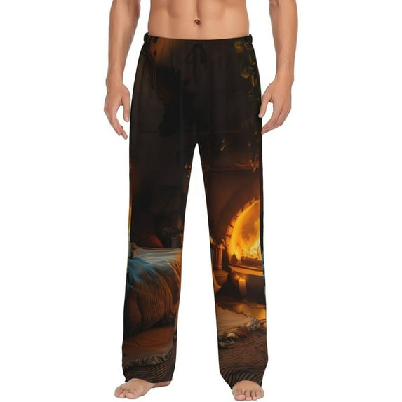 Sikiie Cozy Tree Hole Cabin Pajama Pants Men, PJ Bottoms, Sleep & Lounge Pants-X-Large