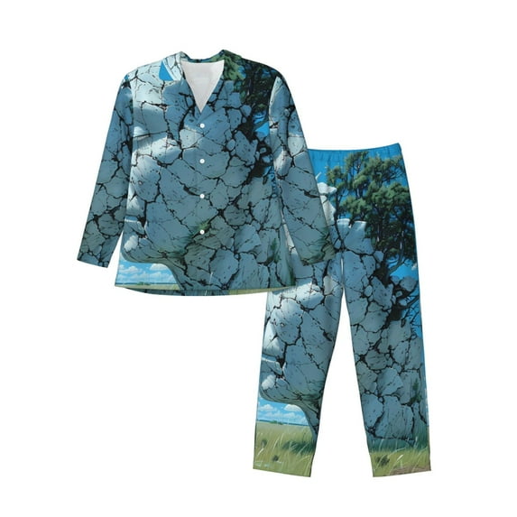 Sikiie Cracked Earth Head Tree Mens Pajama Set, Soft Warm Long Sleeve Sleepwear, Cozy Button-Down Pjs for Men-X-Large