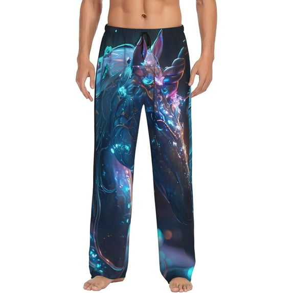 Sikiie Crystal Pattern White Horse Mens Pajama Pants Sleep & Lounge Pants, PJ Bottoms With elastic waistb and Pockets Large