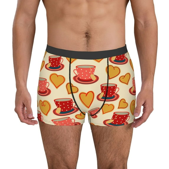 Sikiie Cups of Tea Print Men's Boxer Briefs, Elastic Waistband Boxer Briefs Leggings-Large