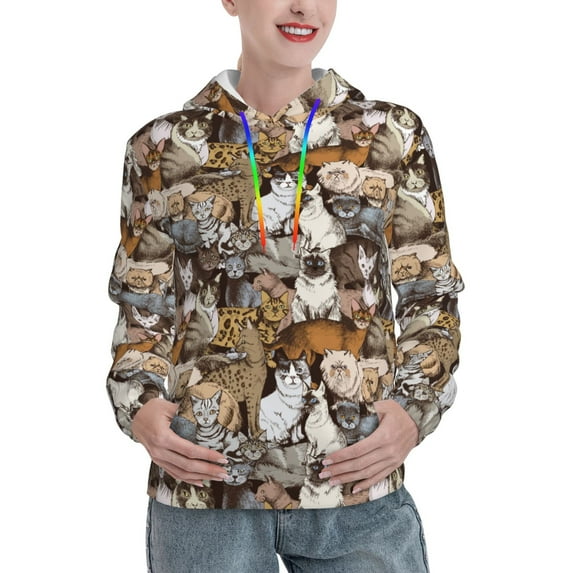 Sikiie Cut Cats Women's Casual Hoodies Long Sleeve Lightweight Pullover Tops Loose Sweatshirt-Medium
