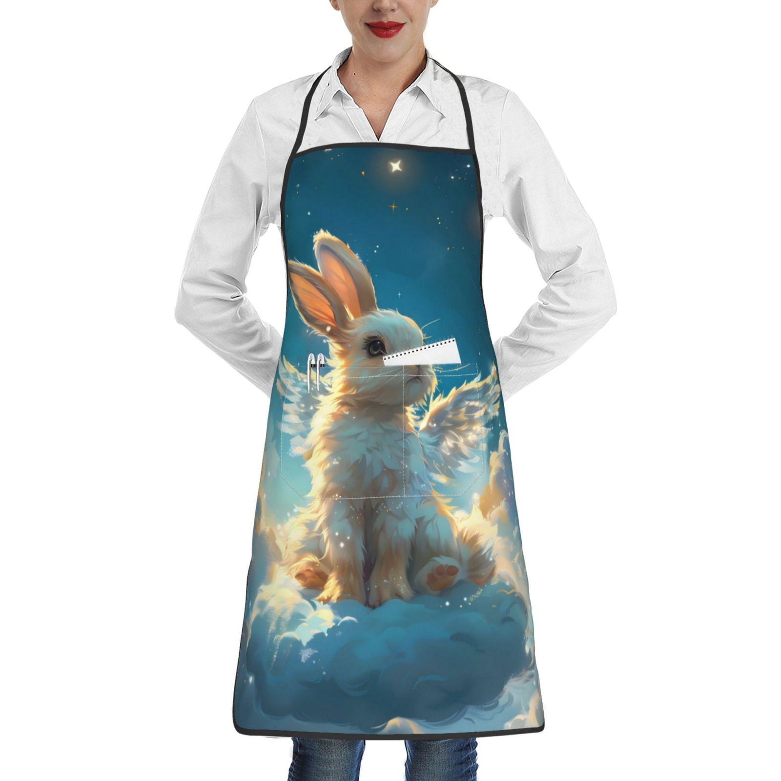 Sikiie Cute Angel Winged Rabbit Aprons for Kitchen Cooking Aprons, Chef ...