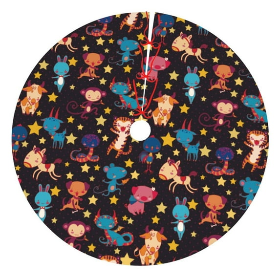 Sikiie Cute Animals 30-48 inches {designName} Print Christmas Tree Skirt Snowman Xmas Tree Skirt with Edge Christmas Decorations for Holiday Party48"