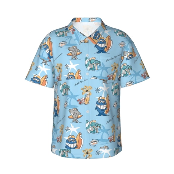Sikiie Cute Animals Surfers Print Men's Hawaiian Shirt, Summer Beach Button Pocket Short Sleeve T-Shirt,XX-Large
