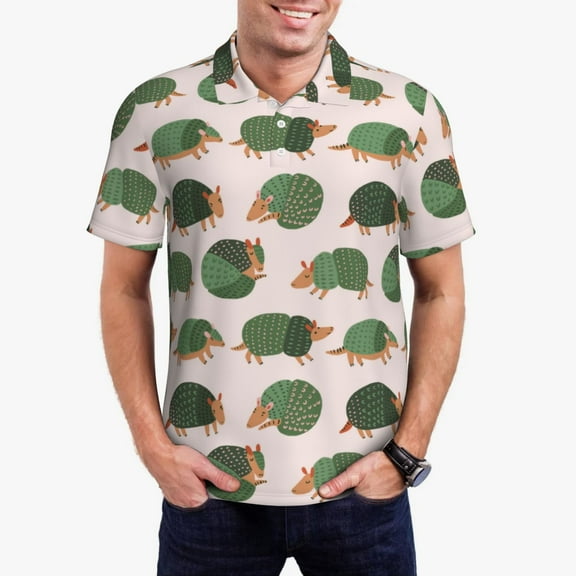 Sikiie Cute Armadillo Print Men's Short-sleeved POLO Shirts, Button-down Shirts and T-shirts are Suitable for Vacation, Leisure and Business-4X-Large