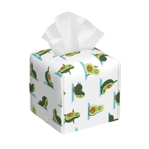 Sikiie Cute Avocado Yoga Leather Tissue Box Cover Square, tissue box holder, Tissue Box with Bottom Belt-5.2”x5.2”x5.2”