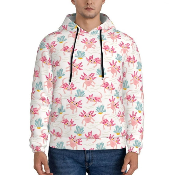 Sikiie Cute Axolotl Men's Hoodie, Essentials Hoodie, Sweatshirt, Pullover Hooded Sweatshirt for Men-4X-Large