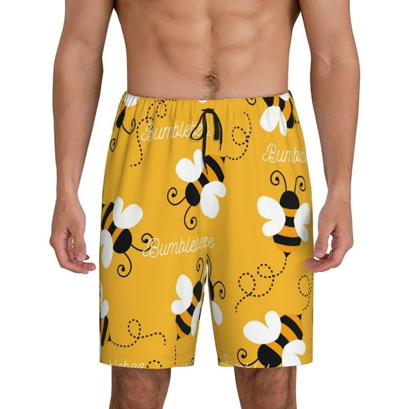 Sikiie Cute Bee Butterfly Yelllow Mens Pajama Shorts, Lightweight Lounge Pant with Pockets Soft Sleep Pj Shorts for MenLarge