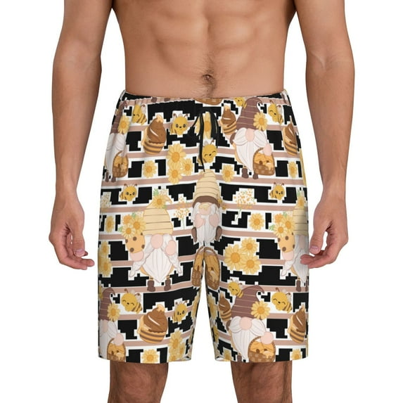 Sikiie Cute Bee Gnome Mens Pajama Shorts, Lightweight Lounge Pant with Pockets Soft Sleep Pj Shorts for Men4X-Large