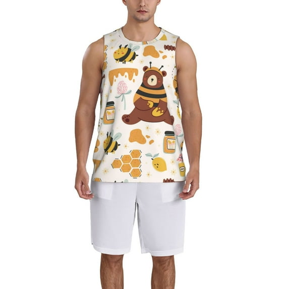 Sikiie Cute Bee Honey Jar Hive Bear Basketball Jersey Reversible Men's Mesh Athletic Sports Shirts Training Practice S-4XLMedium
