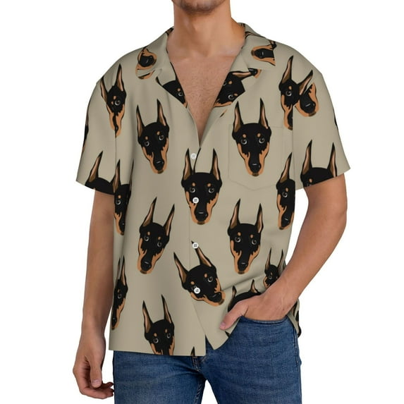 Sikiie Cute Black Dog Men's Wrinkle Free Untucked Cuban Shirt Business Casual Button Down Shirts Short Sleeve ShirtXX-Large