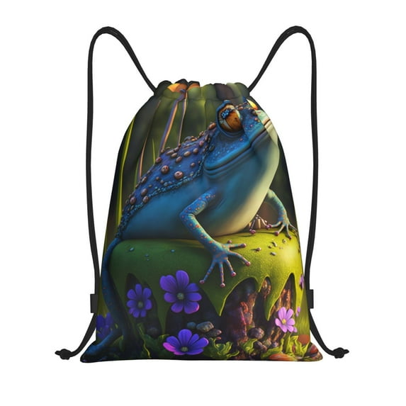 Sikiie Cute Blue Frog Drawstring Backpack Drawstring Bags, Draw String Back Bag for Sports, Gym, Travel, Swimming, Beach-Small