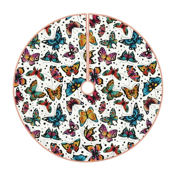 Sikiie Cute Butterfly Nativity Christmas Tree Skirt, Jesus Christian Winter Holiday Tree Mat Decoration(30-48IN)36"