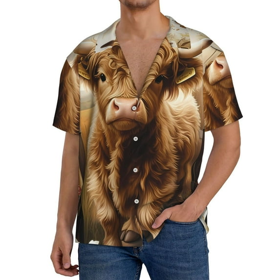 Sikiie Cute Calf Butterflies A Men's Cuban Shirt, Hawaiian Shirts, Business Casual Button Down Shirts, Short Sleeve Shirt-4X-Large