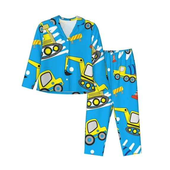 Sikiie Cute Car Cartoon Women's Long-Sleeve Shirt and Full-Length Bottom Pajama Set (s-xxl)-Large