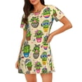 thumbnail image 1 of Sikiie Cute Cartoon Cactus Print Women's Short-sleeved Nightdress, Round Neck Pullover Nightdress Pajamas Summer Home Wear, 1 of 6