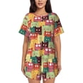 thumbnail image 1 of Sikiie Cute Cartoon Cat Womens Pajama Sets Short Sleeve Top With Pants Sleepwear 2 Piece Lounge SetX-Large, 1 of 6