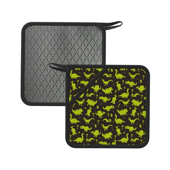 Sikiie Cute Cartoon Dinosaurs Green Silhouette Pattern Pot Holders Kitchen Insulation Mats Heat Resistant Pot-Holder Oven Anti-Scald Pads for Cooking Baking, 7.1*7.1inch