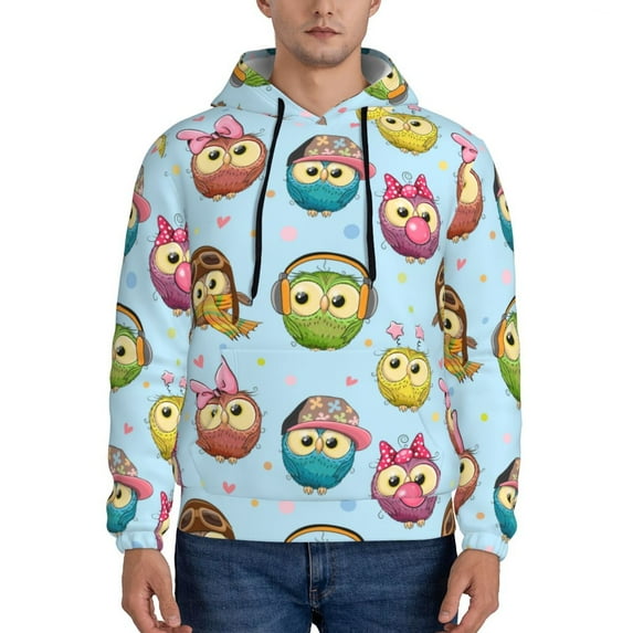 Sikiie Cute Cartoon Owls 3 Men's Hoodie, Essentials Hoodie, Sweatshirt, Pullover Hooded Sweatshirt for Men-Large