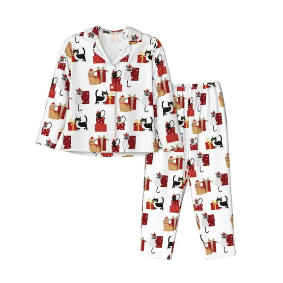Sikiie Cute Cat And Christmas Gift Women's Long-Sleeve Shirt and Full-Length Bottom Pajama Set (s-xxl)-Large