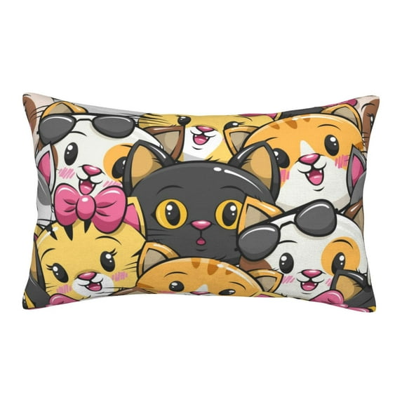 Sikiie Cute Cat Cartoon Print Plush Pillow Cover, Wrinkle-proof and Stain-resistant Pillow Protector without Pillow Core, Home Decoration-16"x24"