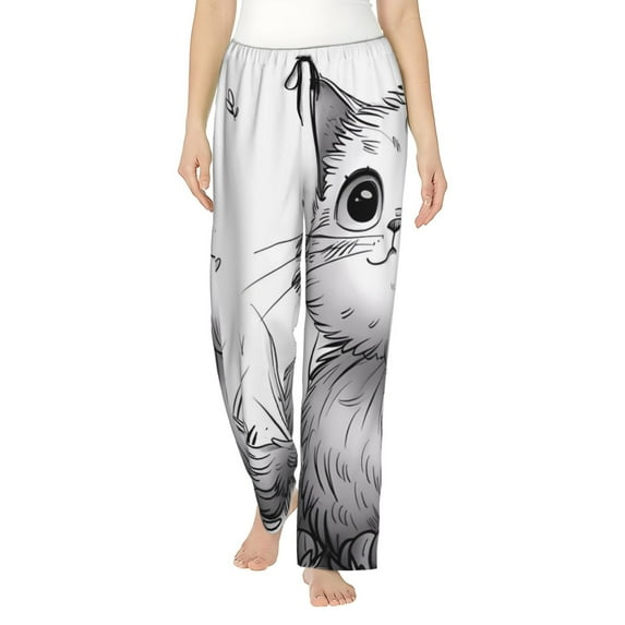 Sikiie Cute Cat Meadow Sketch Women’s Lounge Pants, Lounge Pants Sleep Bottoms, Lounge for Women, Womens Pajama Pants -XX-Large