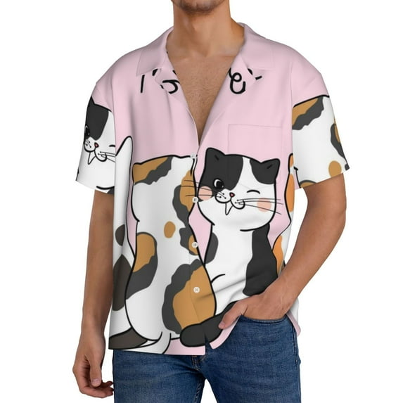 Sikiie Cute Cats Men's Wrinkle Free Untucked Cuban Shirt Business Casual Button Down Shirts Short Sleeve Shirt