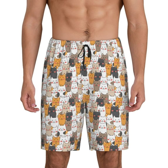 Sikiie Cute Cats Mens Pajama Shorts, Lightweight Lounge Pant with Pockets Soft Sleep Pj Shorts for MenLarge