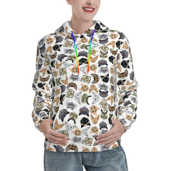 Sikiie Cute Cats Women's Casual Hoodies Long Sleeve Lightweight Pullover Tops Loose Sweatshirt-X-Large
