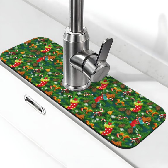 Sikiie Cute Christmas Stocking Bear Splash Guard for Sink Faucet-1 PC Super Absorbent Fast Drying Mat Sink Gadgets-Splash Guard for Kitchen, Sink Mat
