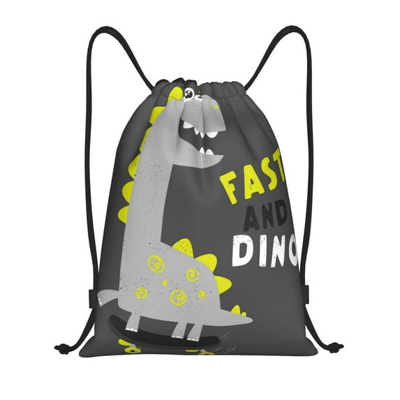Sikiie Cute Dinosaur Drawstring Backpack Drawstring Bags, Draw String Back Bag for Sports, Gym, Travel, Swimming, Beach-Medium