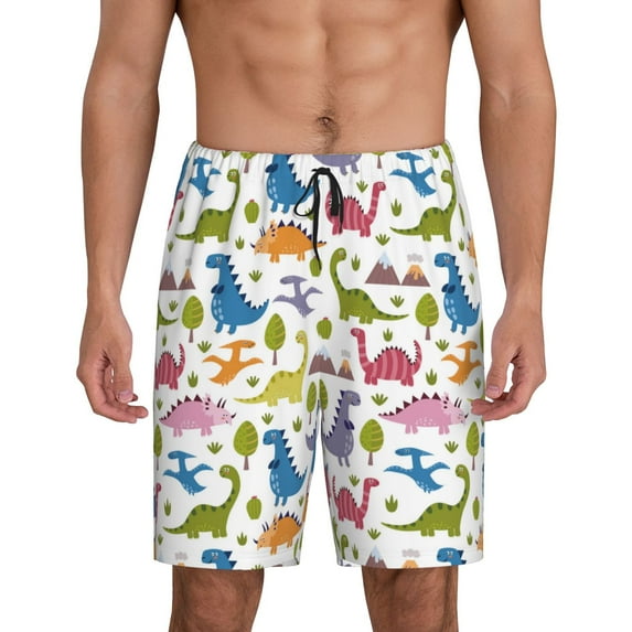 Sikiie Cute Dinosaur Mens Pajama Shorts, Lightweight Lounge Pant with Pockets Soft Sleep Pj Shorts for MenLarge