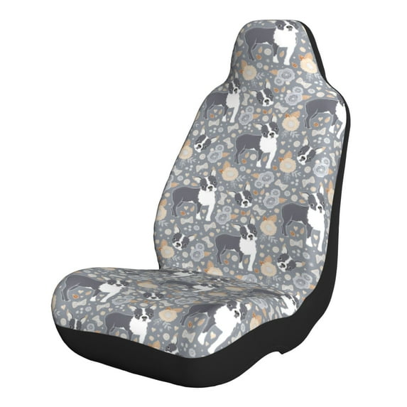 Sikiie Cute Dog And Flowers Car Seat Covers 2PCs Front Car Seat Covers Universal fit for Most Cars SUVs and Trucks-2 PCS