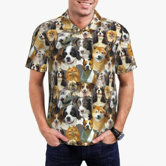 Sikiie Cute Dog Print Men's Short-sleeved POLO Shirts, Button-down Shirts and T-shirts are Suitable for Vacation, Leisure and Business-Small
