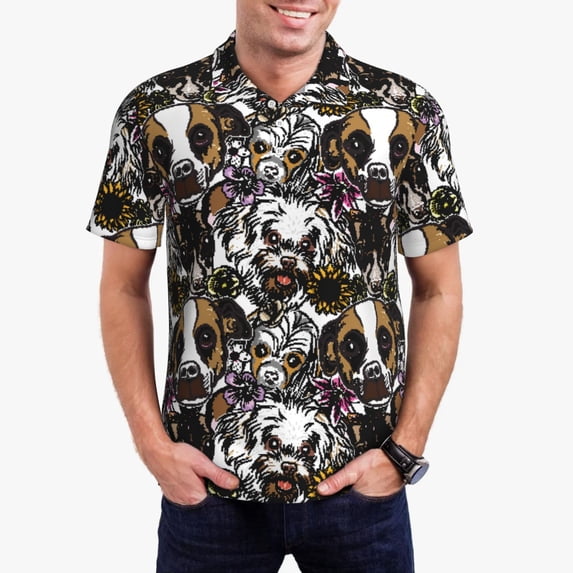 Sikiie Cute Dogs Puppy2 Print Men's Short-sleeved POLO Shirts, Button-down Shirts and T-shirts are Suitable for Vacation, Leisure and Business-Small