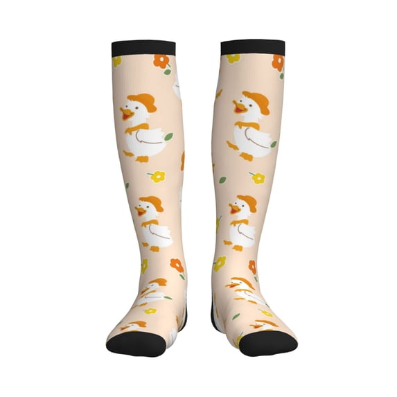 Sikiie Cute Duck And Flower 1 Pairs Compression Socks for Men and Women 15-20 mmHg Running Support Socks