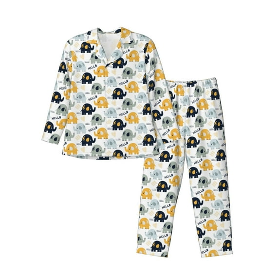 Sikiie Cute Elephant Mens Pajama Set, Soft Warm Long Sleeve Sleepwear, Cozy Button-Down Pjs for Men-Medium