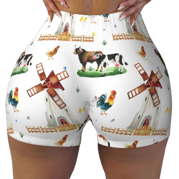 Sikiie Cute Farm Print Workout Shorts Women Scrunch Butt Gym Shorts Seamless High Waist Tummy Control Yoga Biker Athletic Shorts
