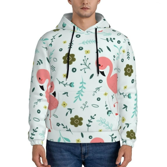 Sikiie Cute Flamingo Men's Hoodie, Essentials Hoodie, Sweatshirt, Pullover Hooded Sweatshirt for Men-Large
