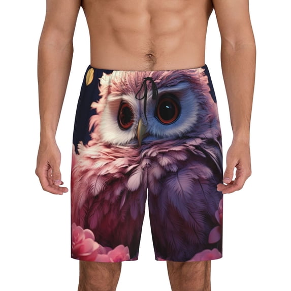 Sikiie Cute Flower Owl Mens Pajama Shorts, Lightweight Lounge Pant with Pockets Soft Sleep Pj Shorts for Men3X-Large