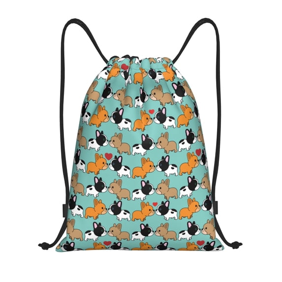 Sikiie Cute French Bulldog Drawstring Backpack Drawstring Bags, Draw String Back Bag for Sports, Gym, Travel, Swimming, Beach-Small