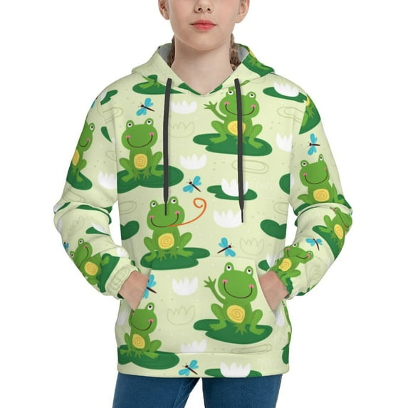 Sikiie Cute Frog1 Youth Hoodie Sweatshirt Pullover Hooded Classic Casual Essentials Hoodiefor Boys Girls Kids -Medium