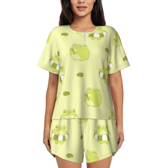 Sikiie Cute Frog3 Womens Pajama Sets Short Sleeve Top With Pants Sleepwear 2 Piece Lounge SetXX-Large
