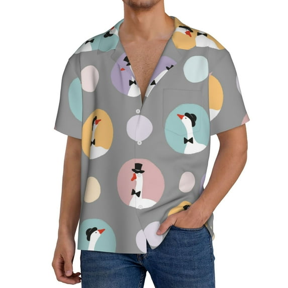 Sikiie Cute Geese Men's Wrinkle Free Untucked Cuban Shirt Business Casual Button Down Shirts Short Sleeve Shirt3X-Large
