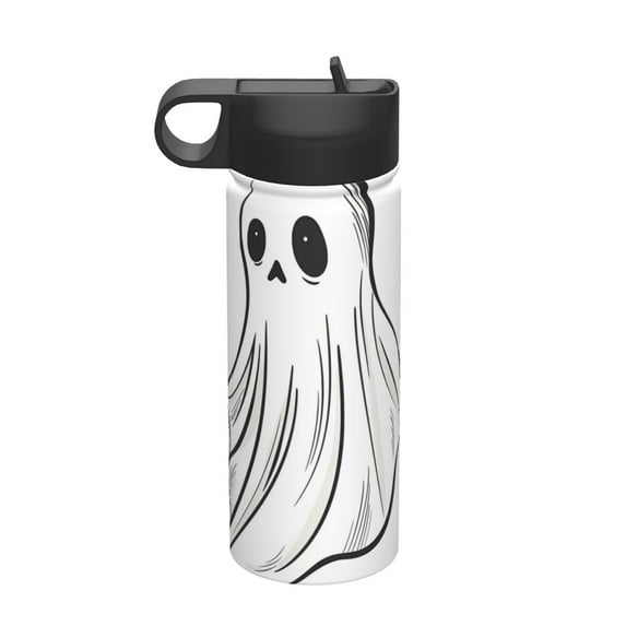 Sikiie Cute Ghost Simple Drawing Print 18OZ Insulated Straw Cup, Portable Leak-proof Sports Water Bottle, Stainless Steel Water Cup Suitable for Home and Outdoor