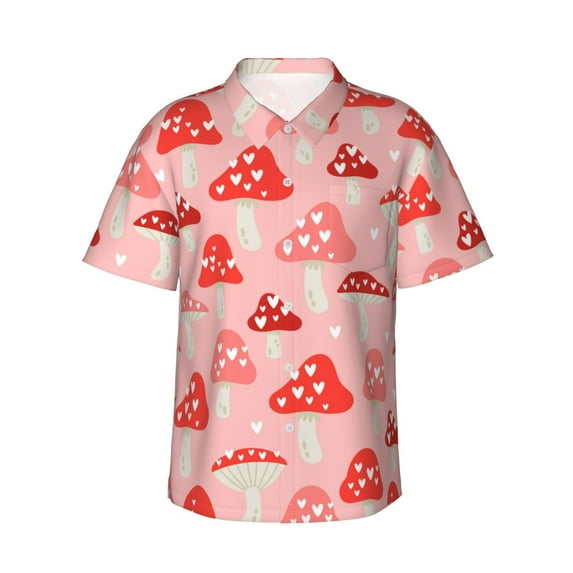Sikiie Cute Mushroom1 Print Men's Hawaiian Shirt, Summer Beach Button Pocket Short Sleeve T-Shirt,3X-Large