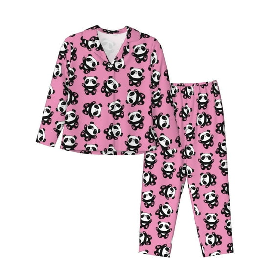 Sikiie Cute Panda Women's Long-Sleeve Shirt and Full-Length Bottom Pajama Set (s-xxl)-Large
