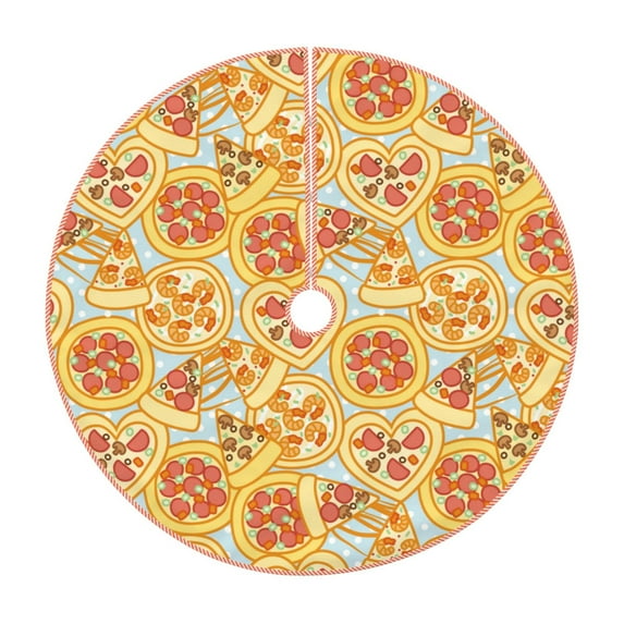 Sikiie Cute Pizza In Various Nativity Christmas Tree Skirt, Jesus Christian Winter Holiday Tree Mat Decoration(30-48IN)30"