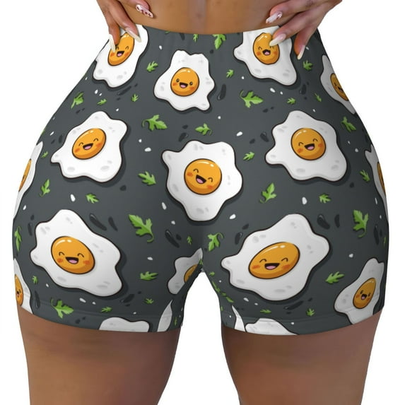 Sikiie Cute Poached Eggs Print Workout Shorts Women Scrunch Butt Gym Shorts Seamless High Waist Tummy Control Yoga Biker Athletic Shorts